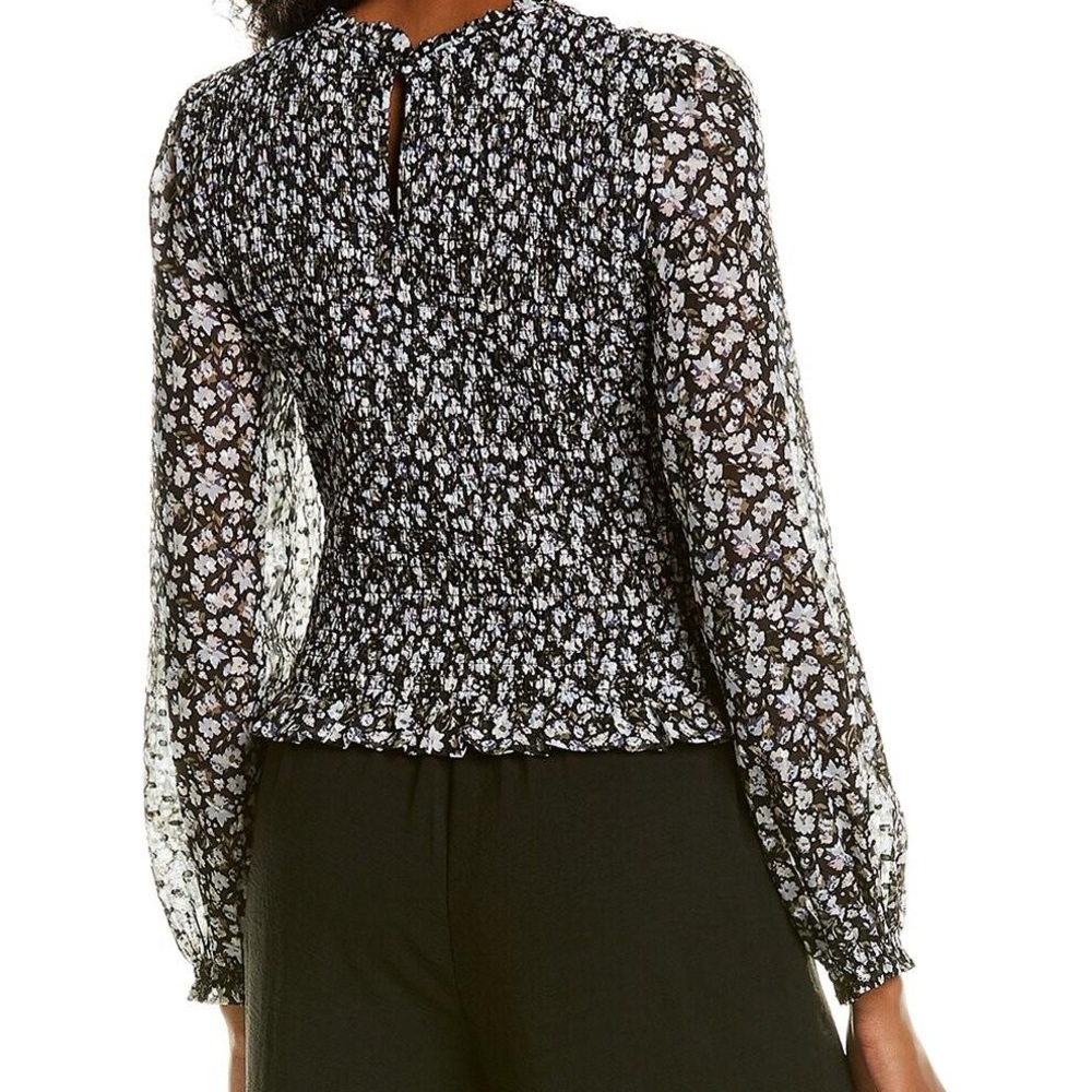 Laundry by Shelli Segal Floral Black and White Smocked Women's Top Size Small - Picture 2 of 5